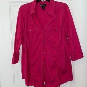 Lane Bryant Magenta Roll Sleeve Button down